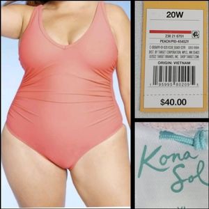 Kona Sol V-Neck Swimsuit PEACH 238216701 Size 20W